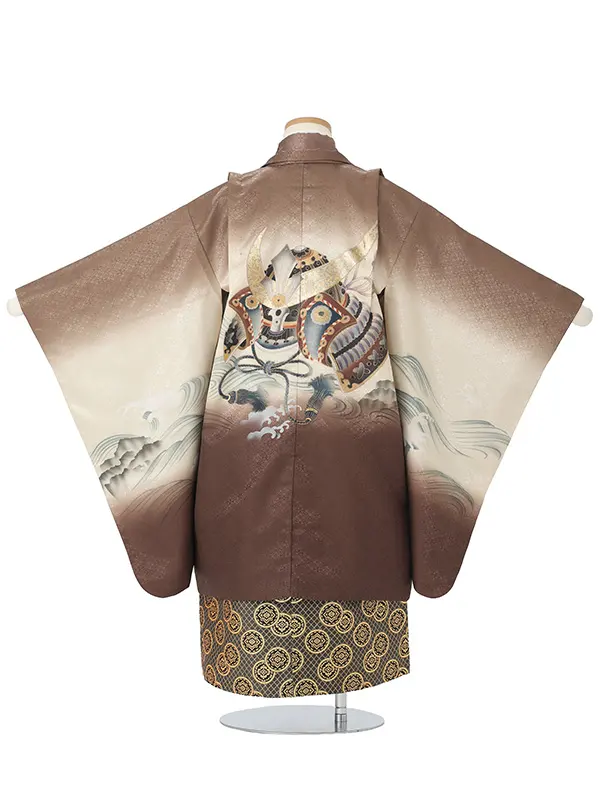 かんたん七五三レンタル(5.6歳男児袴)茶色兜×金花菱袴 Y221