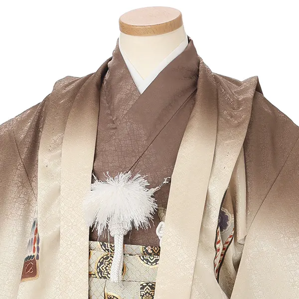 かんたん七五三レンタル(5.6歳男児袴)茶色兜×金花菱袴 Y221