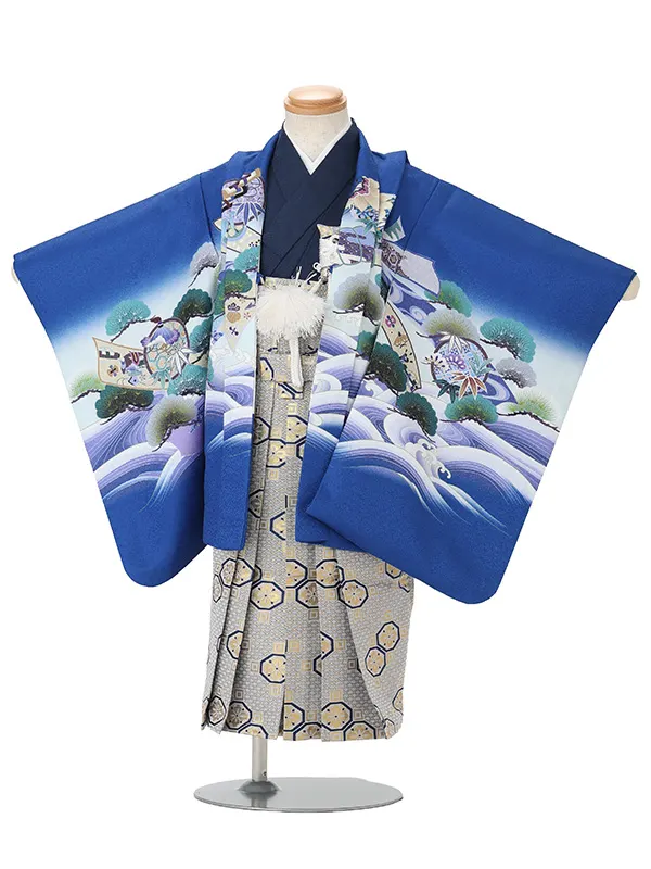 かんたん七五三レンタル(3.4歳男児袴)青鷹に白波×花菱柄 Y223