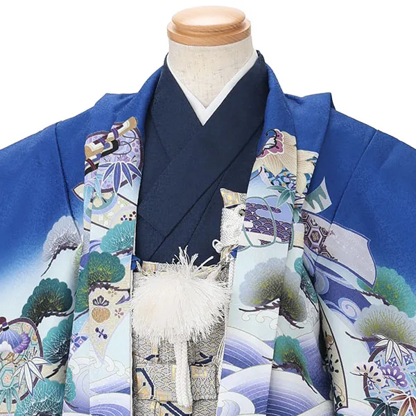 かんたん七五三レンタル(3.4歳男児袴)青鷹に白波×花菱柄 Y223