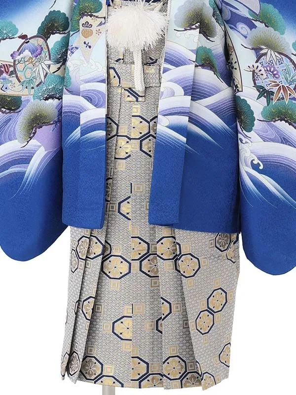 かんたん七五三レンタル(3.4歳男児袴)青鷹に白波×花菱柄 Y223