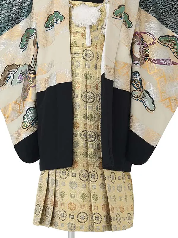 かんたん七五三レンタル(5.6歳男児袴)緑兜×金蜀江紋袴 Y224