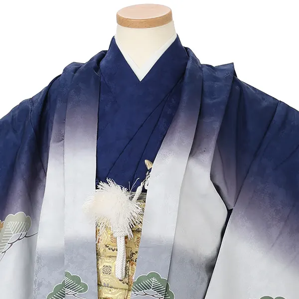 かんたん七五三レンタル(5.6歳男児袴)紺束ね熨斗×金蜀江紋袴 Y231