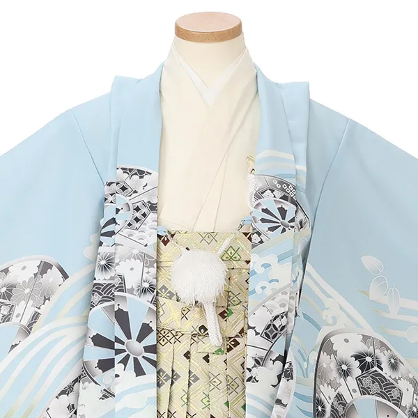 かんたん七五三レンタル(5歳男児袴)水色鷹×金業平菱袴 Y233
