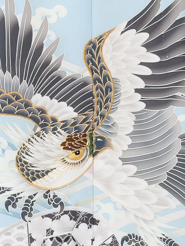 かんたん七五三レンタル(5歳男児袴)水色鷹×金業平菱袴 Y233