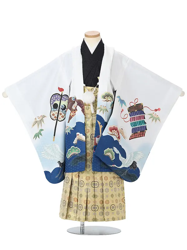 かんたん七五三レンタル(5.6歳男児袴)白鶴兜×金蜀江紋袴 Y237