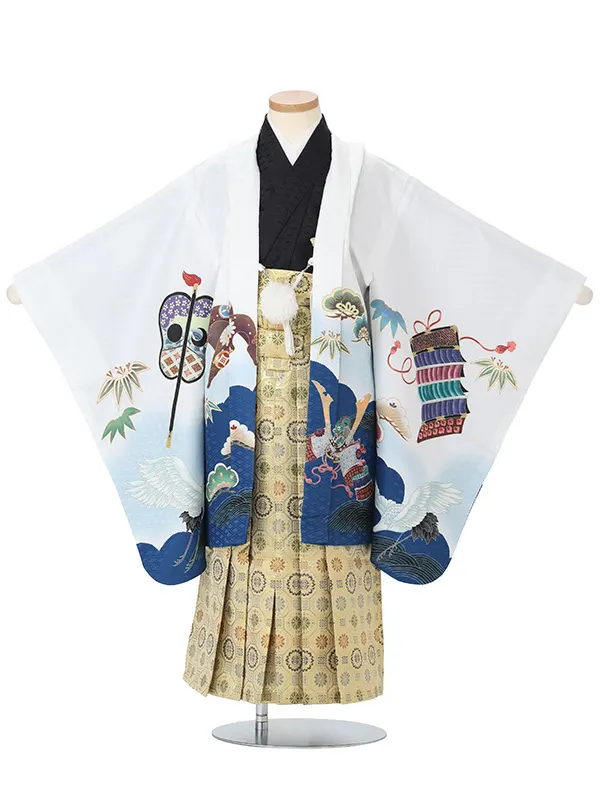 かんたん七五三レンタル(5.6歳男児袴)白鶴兜×金蜀江紋袴 Y237