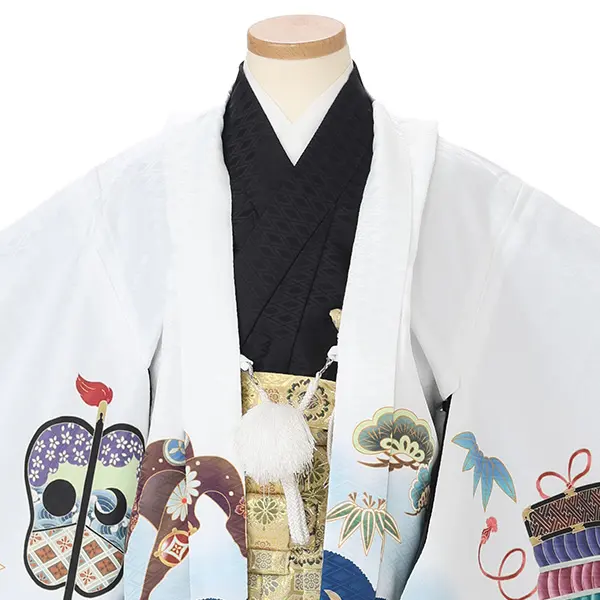 かんたん七五三レンタル(5.6歳男児袴)白鶴兜×金蜀江紋袴 Y237