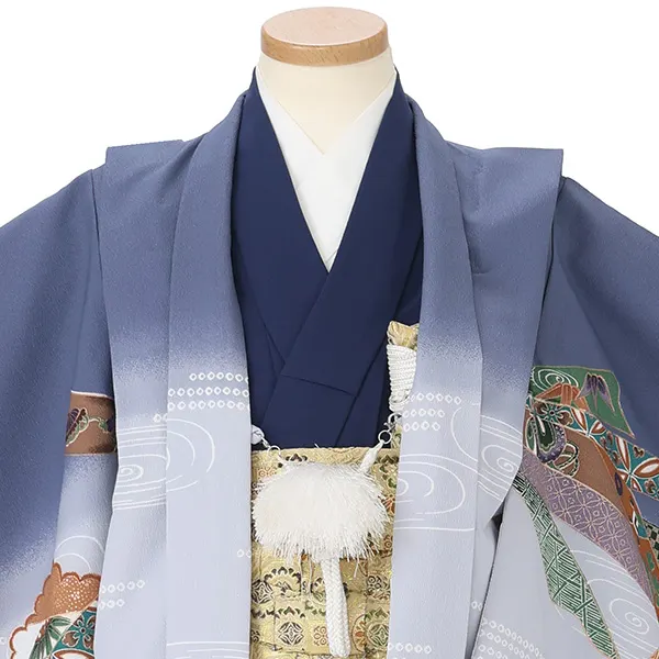 かんたん七五三レンタル(4.5歳男児袴)水色鷹熨斗×金蜀江紋袴 Y247
