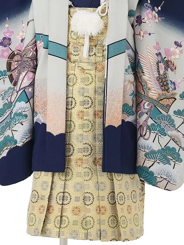 かんたん七五三レンタル(3.4歳男児袴)紺鷹梅×金蜀江紋袴 Y248