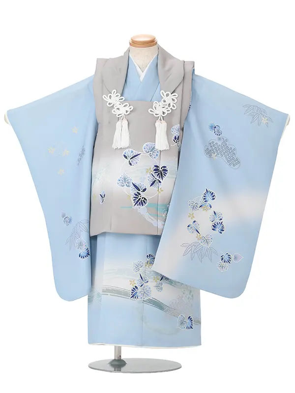 七五三レンタル(3歳男児被布)グレー×水色 葵 Y250