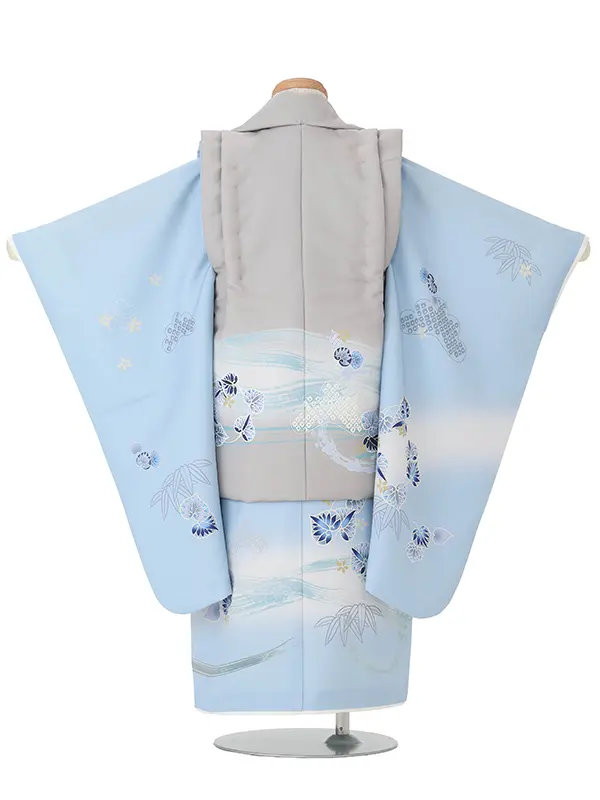七五三レンタル(3歳男児被布)グレー×水色 葵 Y250