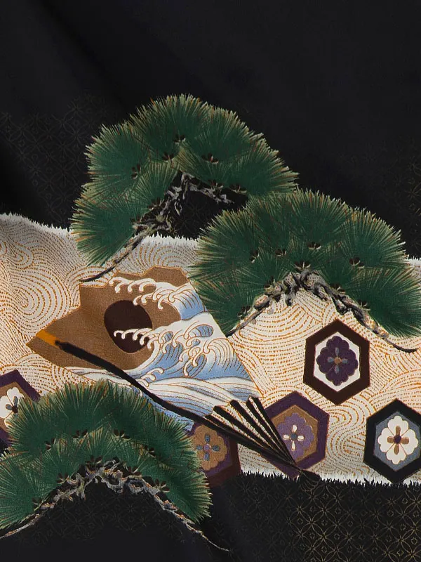 かんたん七五三レンタル(4歳5歳男児袴)／黒兜松×金業平菱袴 Z005