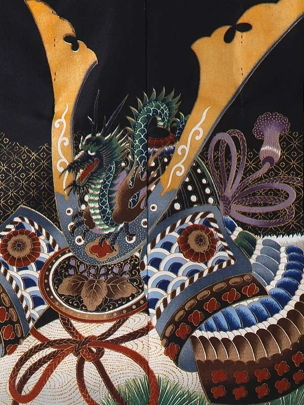 かんたん七五三レンタル(4歳5歳男児袴)／黒兜松×金業平菱袴 Z005