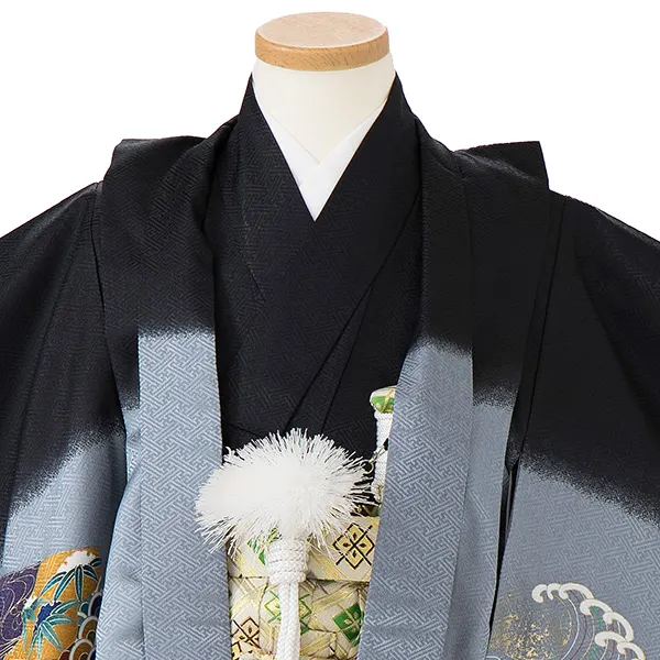 かんたん七五三レンタル(4歳5歳男児袴)／黒鷹小槌×金業平菱袴 Z012