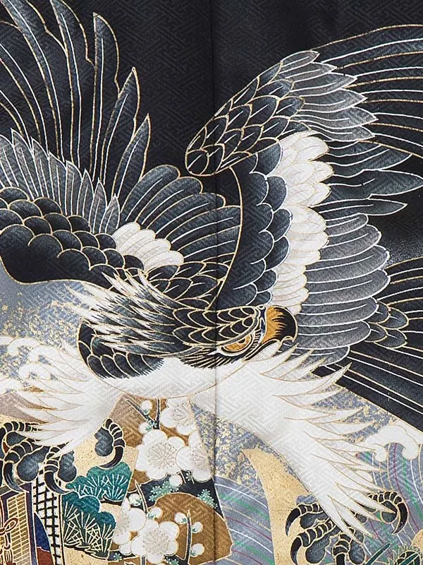 かんたん七五三レンタル(4歳5歳男児袴)／黒鷹小槌×金業平菱袴 Z012