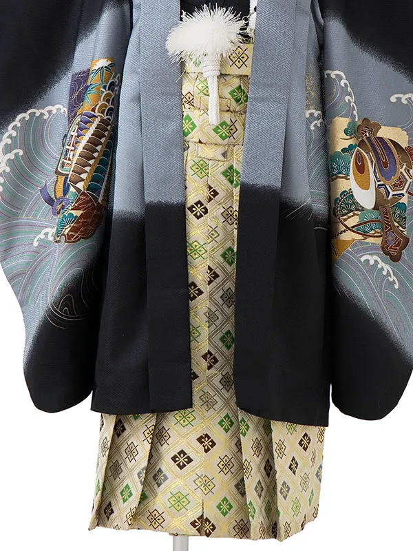 かんたん七五三レンタル(4歳5歳男児袴)／黒鷹小槌×金業平菱袴 Z012
