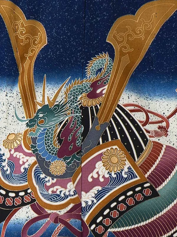 かんたん七五三レンタル(5歳6歳男児袴)／紺兜扇×金業平菱袴 Z019