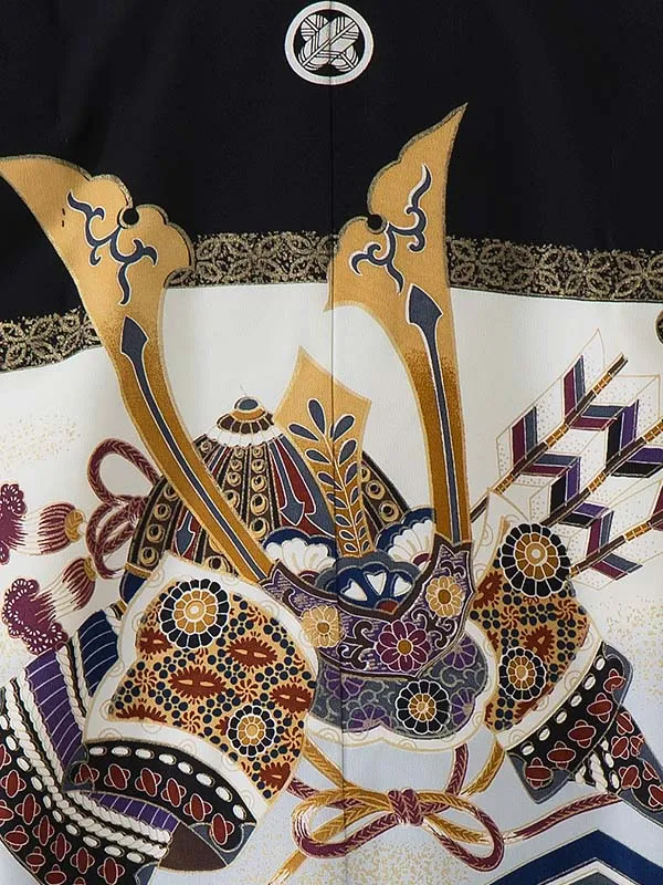 かんたん七五三レンタル(5歳男児袴)／黒兜軍配×金蜀江紋袴 Z041