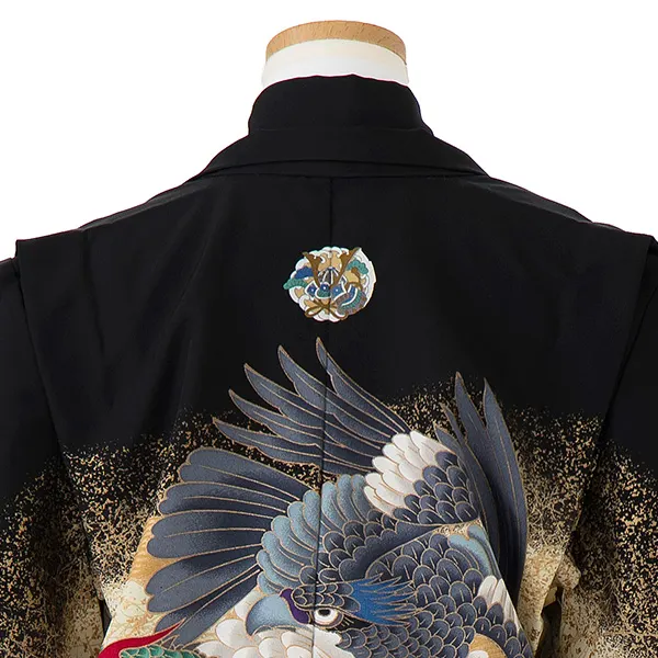 かんたん七五三レンタル(5歳6歳男児袴)／黒鷹龍兜×金蜀江紋袴 Z055