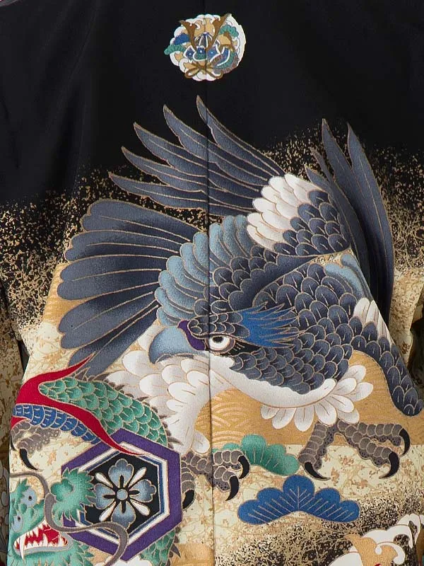 かんたん七五三レンタル(5歳6歳男児袴)／黒鷹龍兜×金蜀江紋袴 Z055