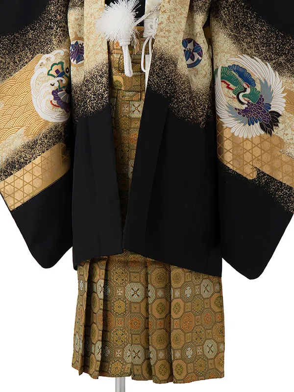 かんたん七五三レンタル(5歳6歳男児袴)／黒鷹龍兜×金蜀江紋袴 Z055