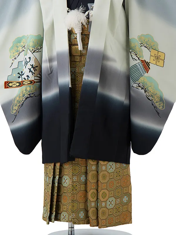かんたん七五三レンタル(5歳男児袴)／グレー武士松×金蜀江紋袴 Z079