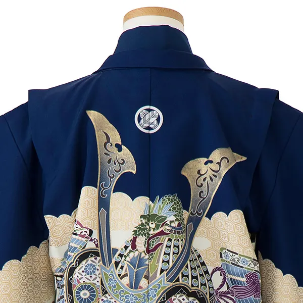 かんたん七五三レンタル(5歳6歳男児袴)／紺兜亀甲×青縞袴 Z093