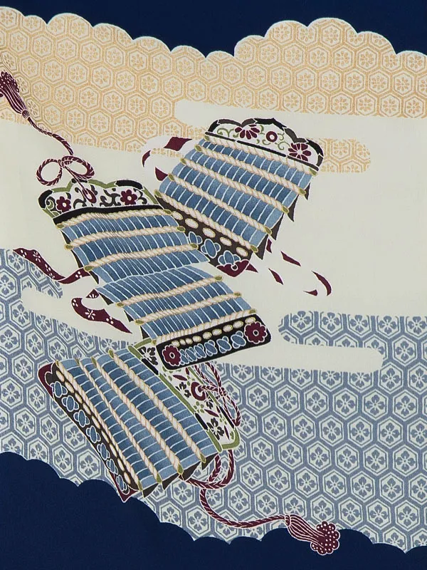 かんたん七五三レンタル(5歳6歳男児袴)／紺兜亀甲×青縞袴 Z093