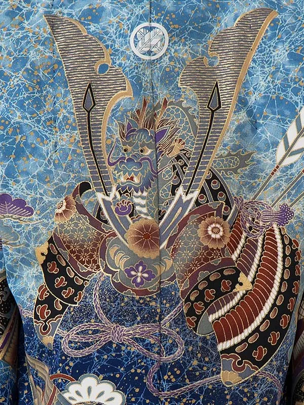 かんたん七五三レンタル(4歳5歳男児袴)／水色兜御所車×金業平菱袴 Z107