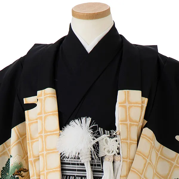かんたん七五三レンタル(4歳5歳男児袴)／黒鷹松×黒縞袴 Z191