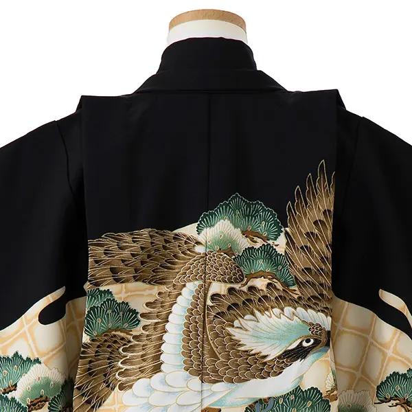 かんたん七五三レンタル(4歳5歳男児袴)／黒鷹松×黒縞袴 Z191