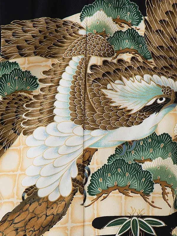 かんたん七五三レンタル(4歳5歳男児袴)／黒鷹松×黒縞袴 Z191