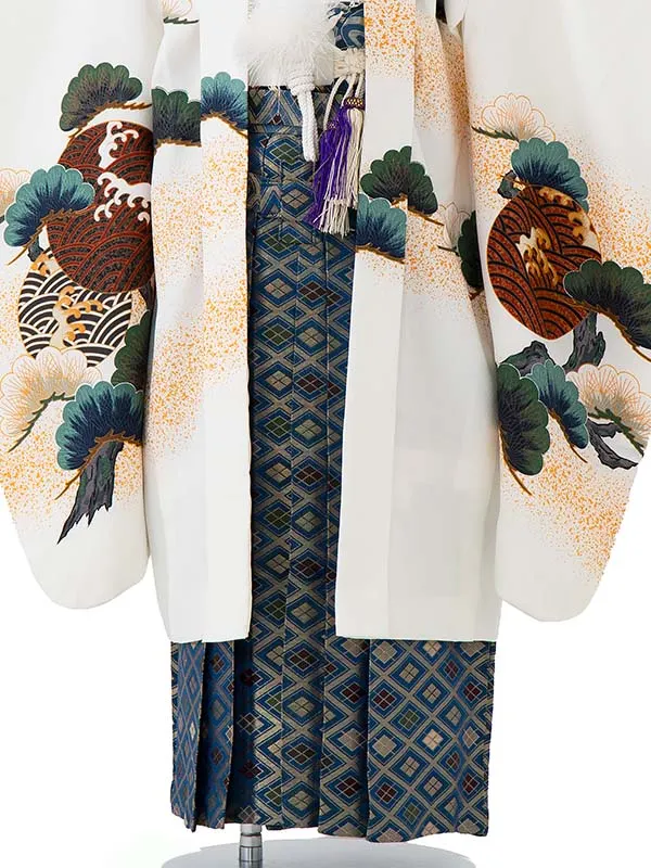 かんたん七五三レンタル(5歳男児袴)／白鷹松×青菱紋袴 Z267