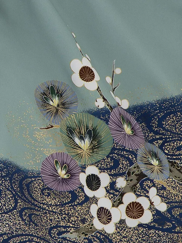 かんたん七五三レンタル(4歳5歳男児袴)／緑兜梅×青縞袴 Z349