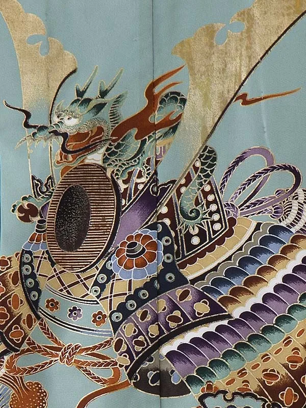 かんたん七五三レンタル(4歳5歳男児袴)／緑兜梅×青縞袴 Z349