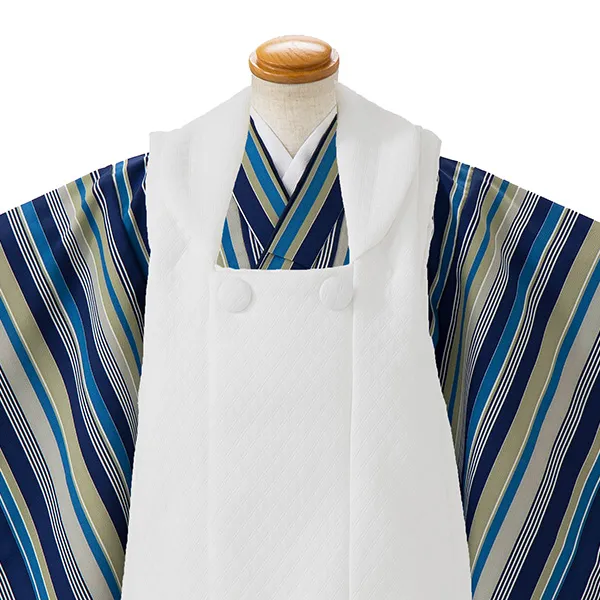 七五三レンタル(3歳男児被布)／白 格子×グレー青ストライプ Z459