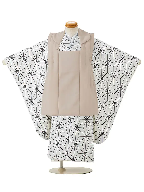 七五三レンタル(3歳男児被布)／ベージュ×白麻の葉 Z462