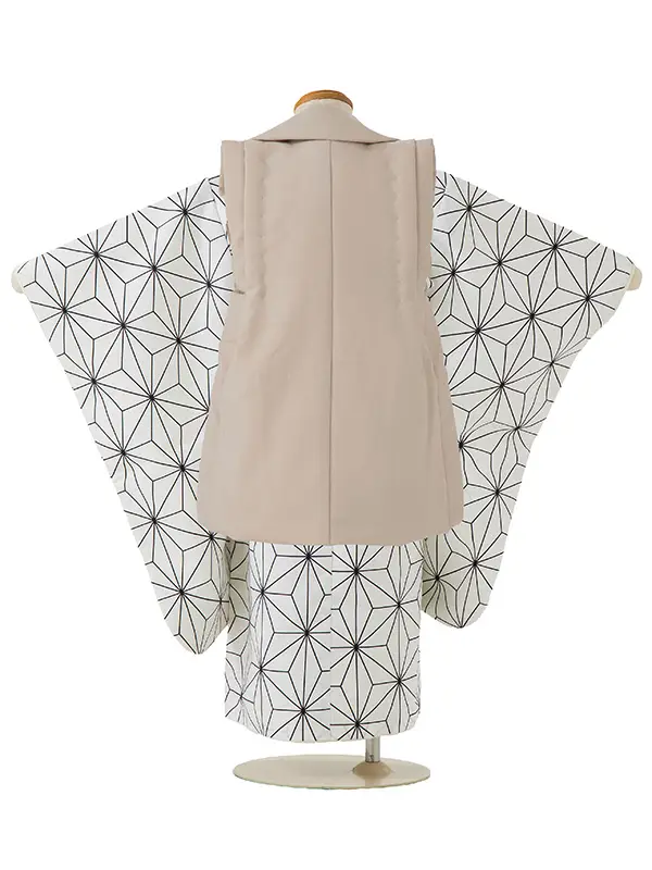 七五三レンタル(3歳男児被布)／ベージュ×白麻の葉 Z462