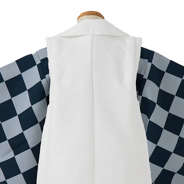 七五三レンタル(3歳男児被布)／白 格子×紺グレー市松 Z464