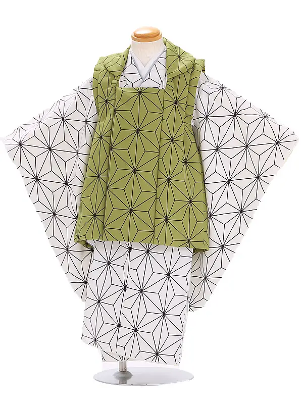 七五三レンタル(3歳男児被布)／緑麻の葉×白麻の葉 Z465