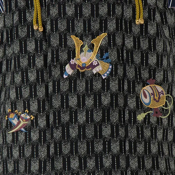 七五三レンタル(3歳男児被布)／黒矢羽 兜×紺滝縞 Z570