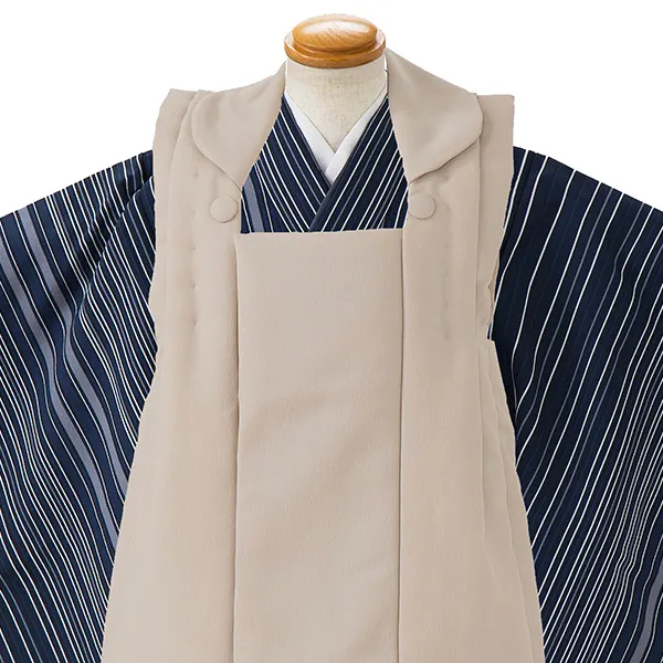 七五三レンタル(3歳男児被布)／ベージュ×紺滝縞 Z570