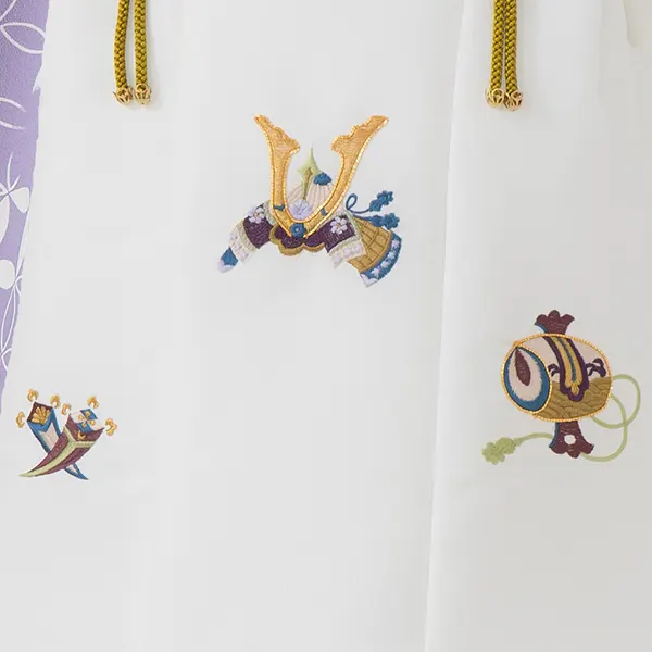 七五三レンタル(3歳男児被布)／白 兜×薄紫七宝 Z573_1
