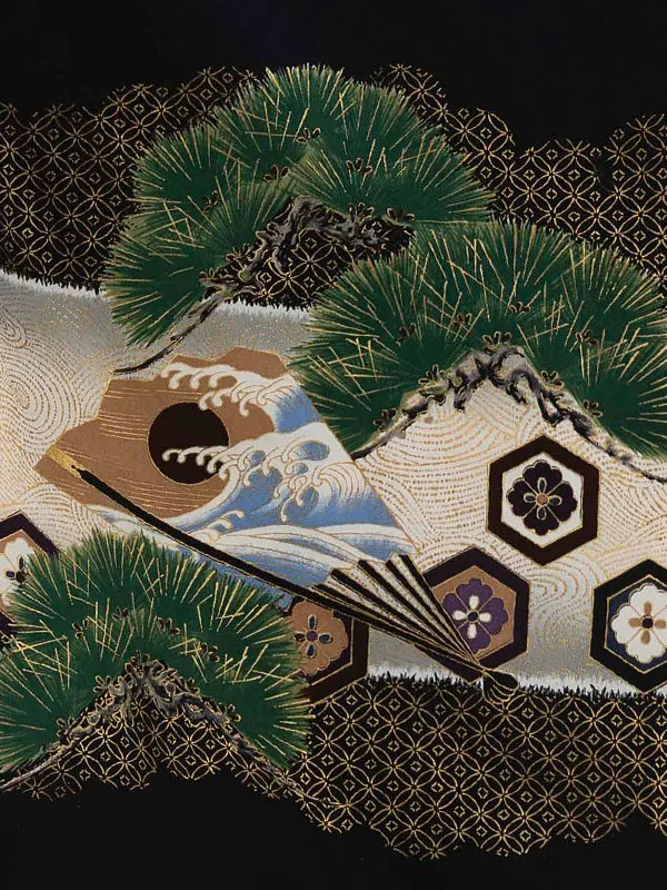 かんたん七五三レンタル(5歳男児袴)／黒兜松亀甲×紺菱紋袴 Z606