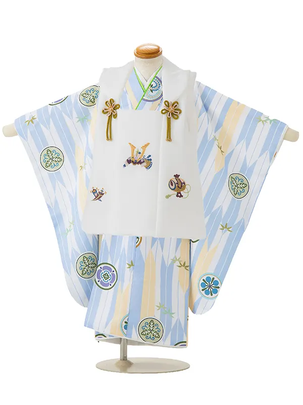 七五三レンタル(3歳男児被布)／白 兜×白矢羽丸紋 Z634