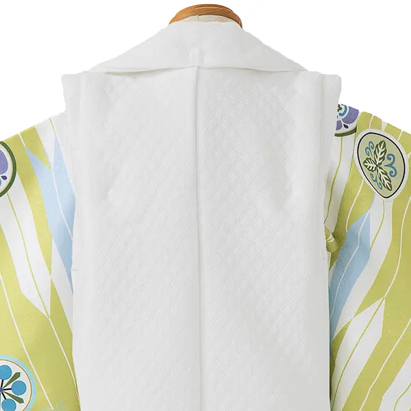 七五三レンタル(3歳男児被布)／白 格子×白黄緑矢羽丸紋 Z637