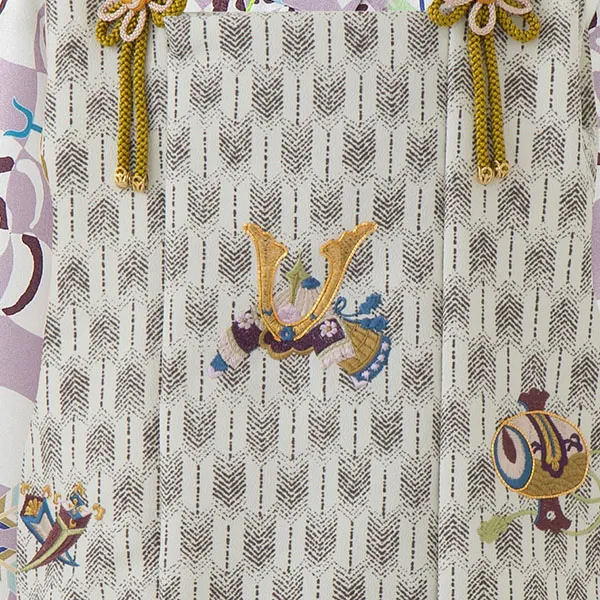 七五三レンタル(3歳男児被布)／白矢羽 兜×薄紫市松矢 Z651