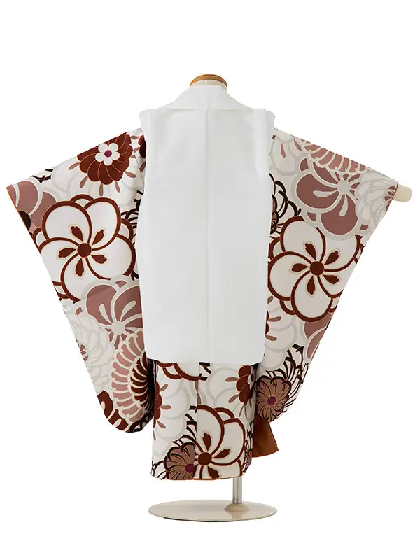 七五三レンタル(3歳男児被布)／白 兜×茶ねじり梅 Z729