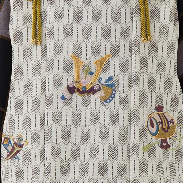 七五三レンタル(3歳男児被布)／白矢羽 兜×黒菱紋 Z735